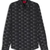 Printed slim-fit shirt in cotton poplin
