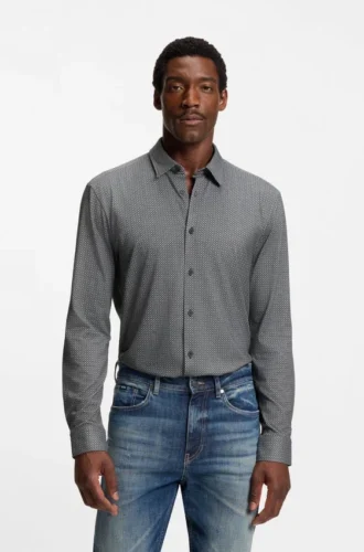 Printed slim-fit shirt in flex-weave fabric