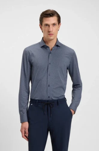 Printed slim-fit shirt in Italian-made performance-stretch jersey
