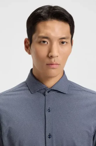 Printed slim-fit shirt in Italian-made performance-stretch jersey