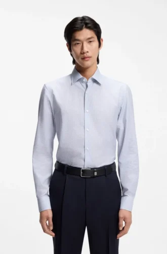 Printed slim-fit shirt in Italian-made twill