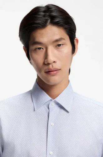 Printed slim-fit shirt in Italian-made twill