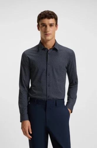 Printed slim-fit shirt in Italian performance-stretch jersey