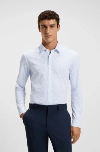 Printed slim-fit shirt in Italian performance-stretch jersey