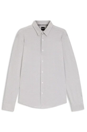 Printed slim-fit shirt in Italian performance-stretch jersey