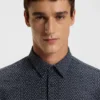 Printed slim-fit shirt in Italian performance-stretch jersey