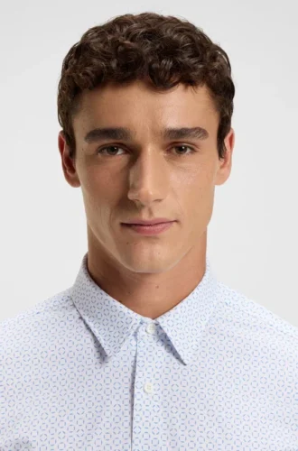 Printed slim-fit shirt in Italian performance-stretch jersey