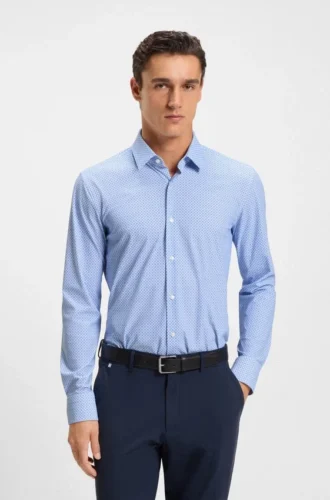 Printed slim-fit shirt in performance-stretch jersey