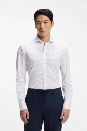 Printed slim-fit shirt in performance-stretch jersey
