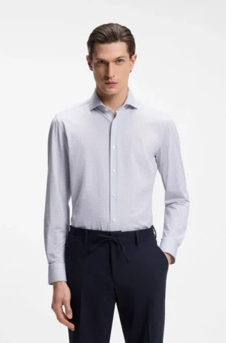 Printed slim-fit shirt in performance-stretch jersey