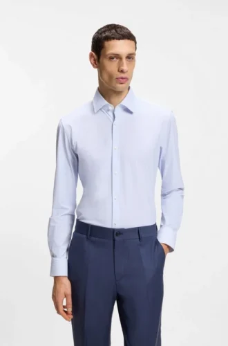 Printed slim-fit shirt in performance-stretch jersey