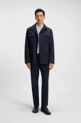 Printed slim-fit shirt in performance-stretch jersey