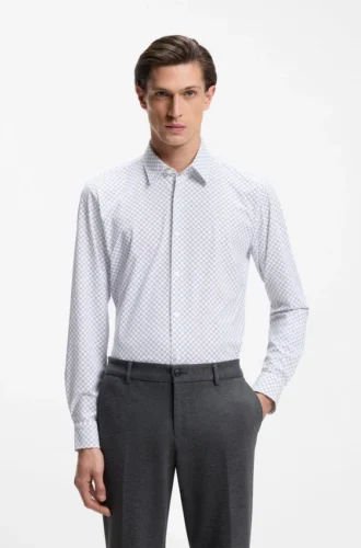 Printed slim-fit shirt in performance-stretch jersey