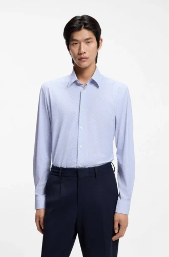 Printed slim-fit shirt in performance-stretch jersey