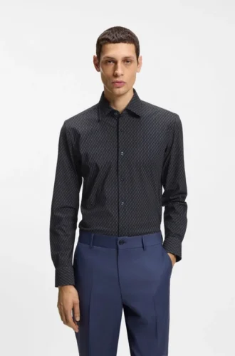 Printed slim-fit shirt in performance-stretch jersey