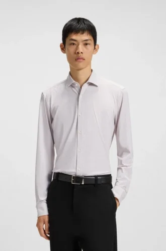 Printed slim-fit shirt in performance-stretch jersey
