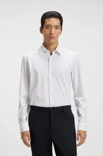 Printed slim-fit shirt in performance-stretch jersey