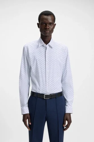 Printed slim-fit shirt in performance-stretch jersey