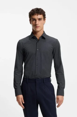 Printed slim-fit shirt in performance-stretch jersey
