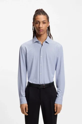 Printed slim-fit shirt in performance-stretch jersey