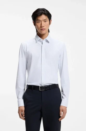 Printed slim-fit shirt in performance-stretch jersey