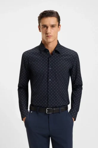 Printed slim-fit shirt in performance-stretch jersey