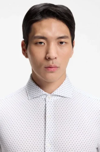Printed slim-fit shirt in performance-stretch jersey