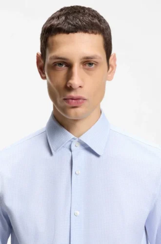 Printed slim-fit shirt in performance-stretch jersey