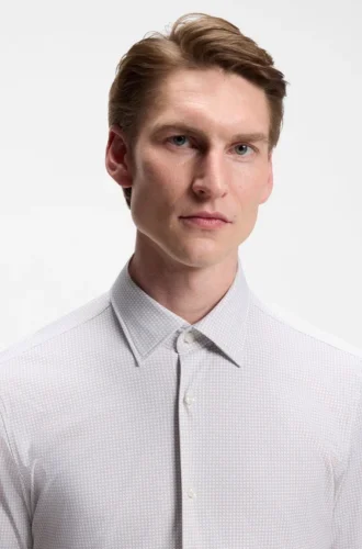 Printed slim-fit shirt in performance-stretch jersey