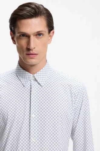 Printed slim-fit shirt in performance-stretch jersey
