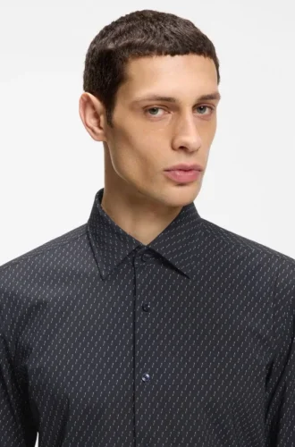 Printed slim-fit shirt in performance-stretch jersey