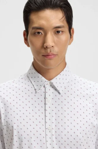 Printed slim-fit shirt in performance-stretch jersey