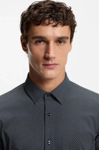 Printed slim-fit shirt in performance-stretch jersey