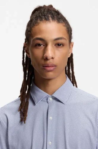 Printed slim-fit shirt in performance-stretch jersey