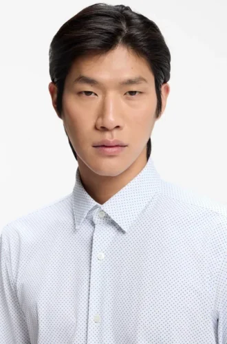 Printed slim-fit shirt in performance-stretch jersey