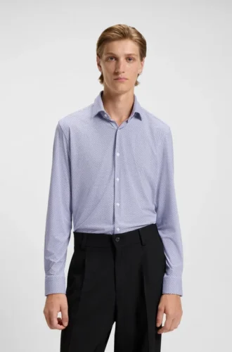 Printed slim-fit shirt in stretch jersey