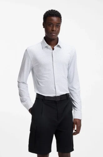 Printed slim-fit shirt in stretch jersey