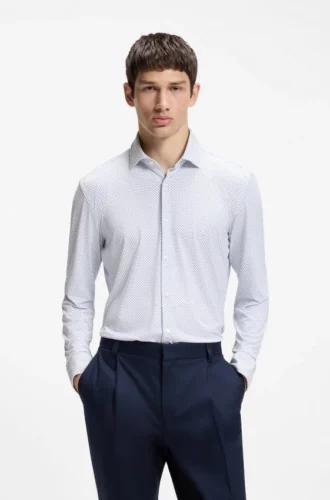 Printed slim-fit shirt in stretch jersey
