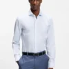 Printed slim-fit shirt in wrinkle-free cotton twill