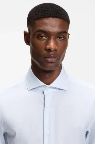 Printed slim-fit shirt in wrinkle-free cotton twill