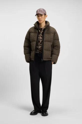 Puffer jacket with cable-knit structure