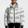Puffer jacket with silicone logo badge