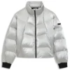 Puffer jacket with silicone logo badge