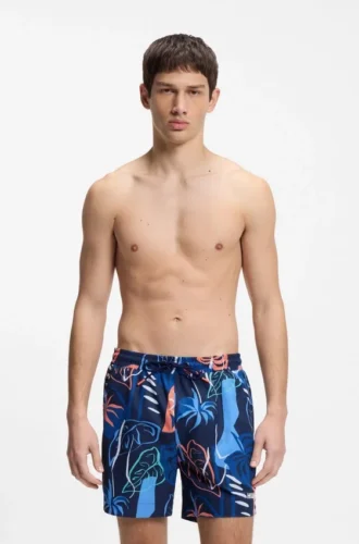 Quick-dry swim shorts with all-over print