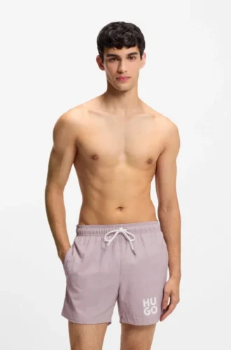 Quick-dry swim shorts with printed stacked logo