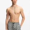 Quick-dry swim shorts with stacked-logo check print