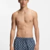 Quick-dry swim shorts with stacked-logo check print