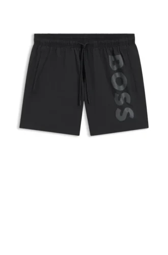 Quick-dry swim shorts with vertical logo print