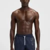 Quick-dry swim shorts with vertical logo print