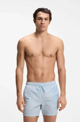 Quick-dry swim shorts with vertical logo print